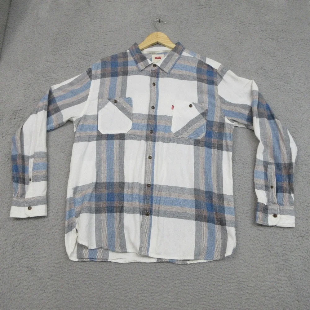 Levis Outdoor Shirt‎ Mens XL White Plaid Button Up Gorpcore Outdoor Workwear
